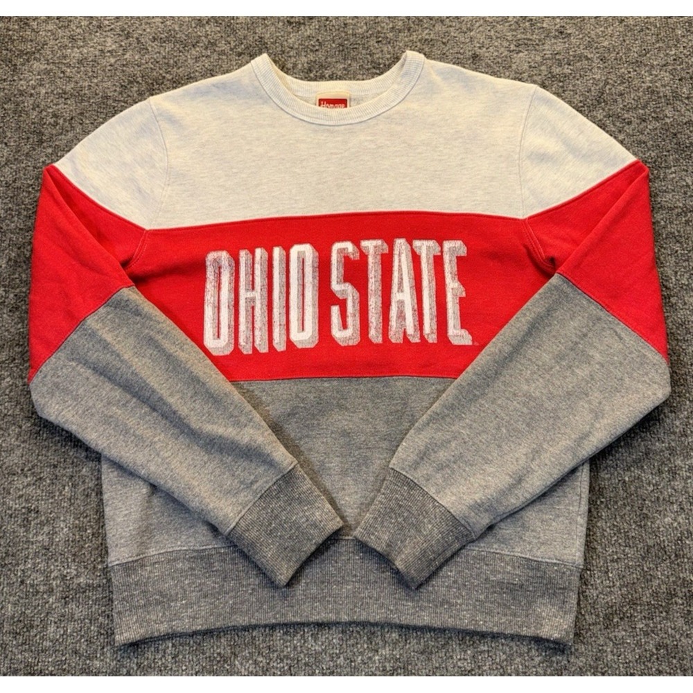 Ohio State Buckeyes Men's Small Homage Colorblock Crewneck Sweatshirt Gray Red